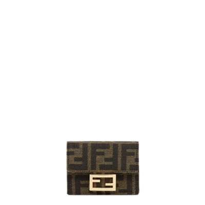 バゲット マイクロ 三つ折り財布 - ブラウンファブリック財布 | Fendi