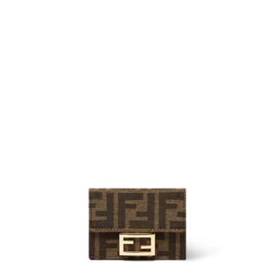 バゲット マイクロ 三つ折り財布 - ブラウンファブリック財布 | Fendi