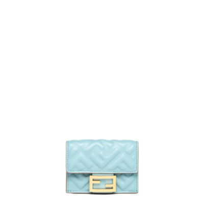 Baguette Micro Trifold - Light blue nappa leather wallet with FF motif |  Fendi