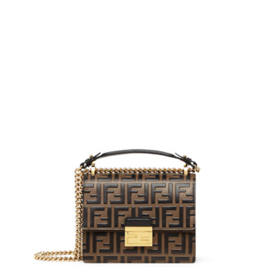 Fendi Shoulder Bag Kan U FF Monogram Motif Brown/Black in Calfskin