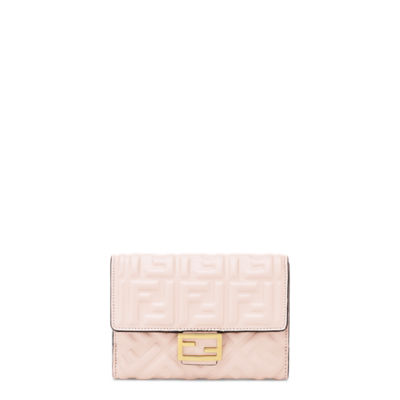 Fendi F Logo Lavanda Pink Leather Card Case Wallet