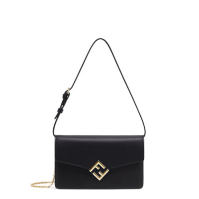 FF Diamonds Wallet On Chain Leather Black | Fendi