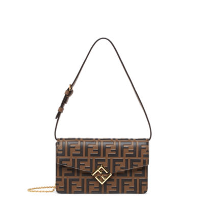 Fendi - FF Diamonds leather wallet on chain brown - The Corner