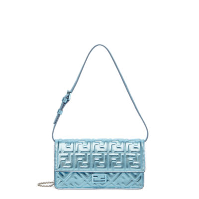 Wallet On Chain Baguette Leather Blue | Fendi
