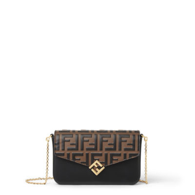 FFダイヤモンド 財布ショルダー レザー ブラウン | Fendi