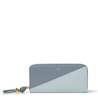 FF Diamonds Zipper Around Large Leather Light blue | Fendi