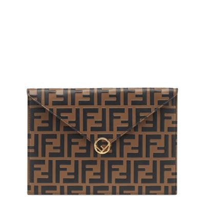 MEDIUM EMBOSSED LOGO LEATHER FLAT POUCH for Women - Fendi sale