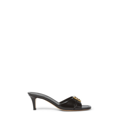 Fendi FFold - Black leather medium-heeled sandals | Fendi