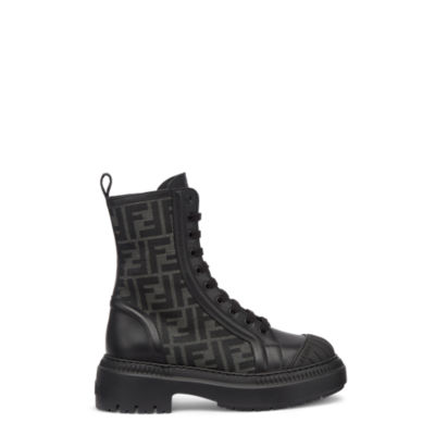 Fendi black outlet leather biker boots