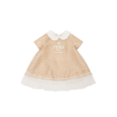 Baby DressBeige duchess satin and tulle baby dress