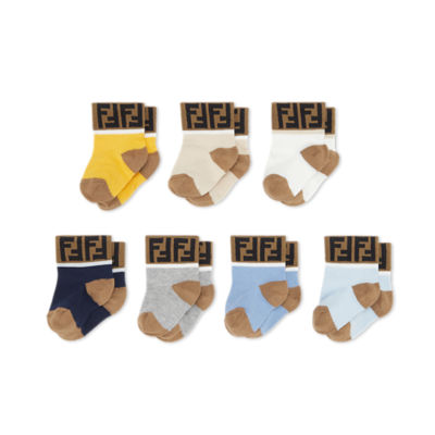 FENDI KIDS: Set of 7 pairs of socks in stretch fabric with FF