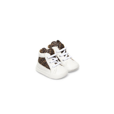 Baby Shoes White nappa leather baby shoes with tobacco FF logo Fendi