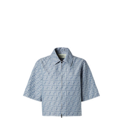 24SS【FENDI】ジャケット ライトブルーFFデニム 半袖 クロップド ジャケット デニム ブルー | Fendi