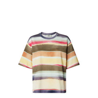 FENDI 黒 Tシャツ カラーストライプ付き Tシャツ コットン マルチカラー | Fendi