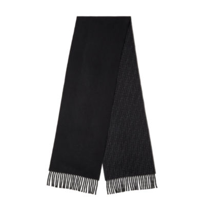 FENDI ブラック ウール／カシミア FFズッカ マフラー