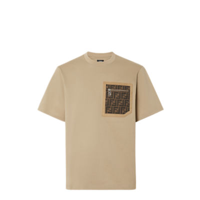 8,418円FENDI　ブラウンベージュ×ブラック　ロゴ　スエード　ロングTシャツ　トップス