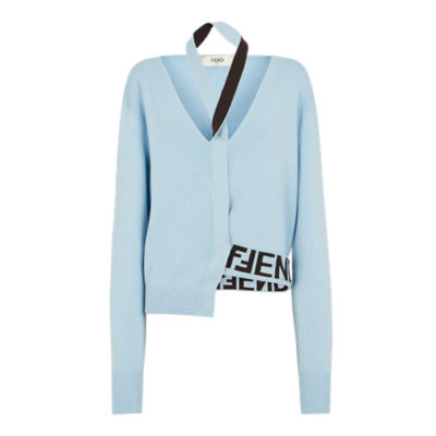 FENDI logo-embroidered cut-out fine-knit jumper - Blue