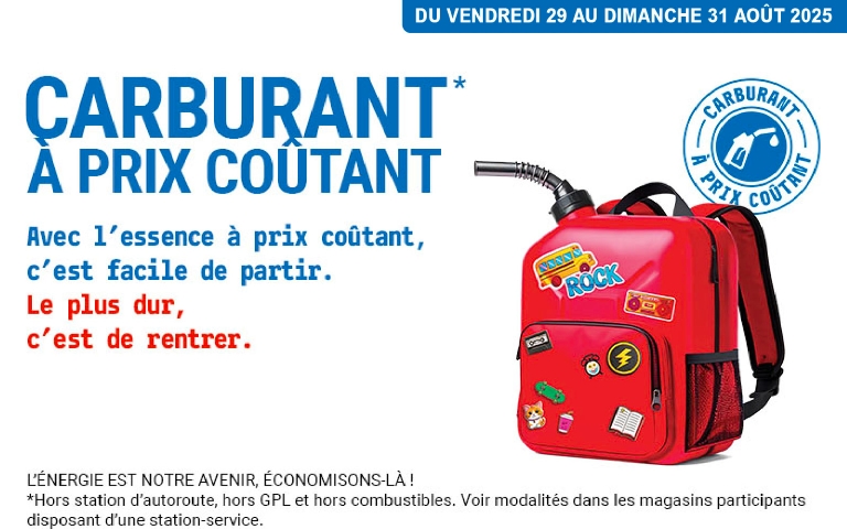 Carburant à prix coûtant dans vos stations E. Leclerc Flers Du vendredi 29 au dimanche 31 août 2025, profitez de l’opération spéciale carburant à prix coûtant dans vos stations-service E. Leclerc Flers : 📍 Hypermarché E.Leclerc Flers, 📍 Drive E.Leclerc Flers, 📍 Drive E.Leclerc Saint-Pierre-du-Regard, 👉 Une opportunité idéale pour faire le plein à prix réduit et préserver votre pouvoir d’achat.  *Hors station d'autoroute, hors GPL et hors combustibles. Voir modalités dans les magasin participants disposants d'une station-service.  L'énergie est notre avenir, économisons-la !
