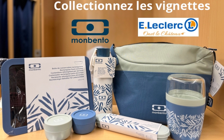 Opération vignettage "MONBENTO" 🍽 Du 12 août au 25 octobre 2025, collectionnez vos vignettes et équipez vous avec la gamme MonBento* : lunch box, gourde, boîte de conservation, mug isotherme ...  POUR PARTICIPER : - Recevez 1 vignette tous les 10€ d'achats ou pour un produit partenaire acheté. - Collectionnez les vignettes sur le collector  - Obtenez vos produits Monbento à prix réduits  *Offre réservée aux porteurs de la carte de fidélité. 