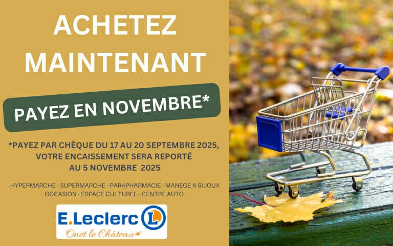 𝙊𝙥𝙚́𝙧𝙖𝙩𝙞𝙤𝙣 𝘾𝙝𝙚̀𝙦𝙪𝙚𝙨 𝙍𝙚𝙥𝙤𝙧𝙩𝙚́𝙨  Du 17 au 20 août 2025, pour tout règlement par chèque, vous pouvez profiter d'un report d'encaissement au 5 novembre 2025. Sur simple demande en caisse et sur présentation d'une pièce d'identité. 𝘝𝘰𝘪𝘳 𝘤𝘰𝘯𝘥𝘪𝘵𝘪𝘰𝘯𝘴 𝘦𝘯 𝘮𝘢𝘨𝘢𝘴𝘪𝘯𝘴