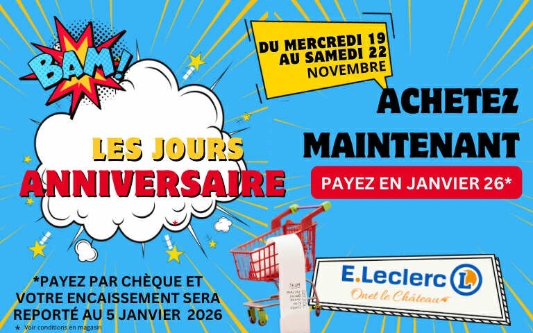  𝙊𝙥𝙚́𝙧𝙖𝙩𝙞𝙤𝙣 𝘾𝙝𝙚̀𝙦𝙪𝙚𝙨 𝙍𝙚𝙥𝙤𝙧𝙩𝙚́𝙨  Du 19 au 22 novembre 2025, pour tout règlement par chèque, vous pouvez profiter d'un report d'encaissement au 5 janvier 2026. Sur simple demande en caisse et sur présentation d'une pièce d'identité. 𝘝𝘰𝘪𝘳 𝘤𝘰𝘯𝘥𝘪𝘵𝘪𝘰𝘯𝘴 𝘦𝘯 𝘮𝘢𝘨𝘢𝘴𝘪𝘯𝘴