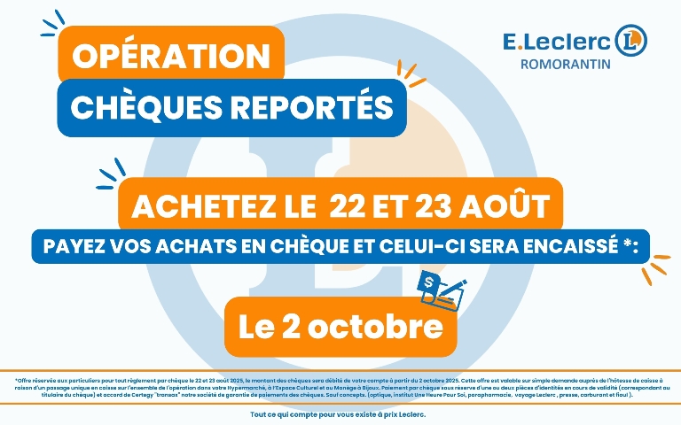 Opération chèques reportés du 22 au 23 août pour un encaissement le 2 octobre 2025