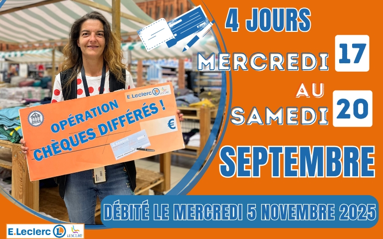Opération chèque différé sur 4 jours, du mercredi 17 au samedi 20 septembre. Débité le 5 novembre 2025.