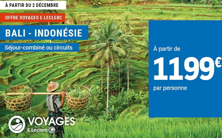 Reservez votre voyage pour bali, à partir de 1199€ par personne, dans votre Agence de voyages Leclerc Caen