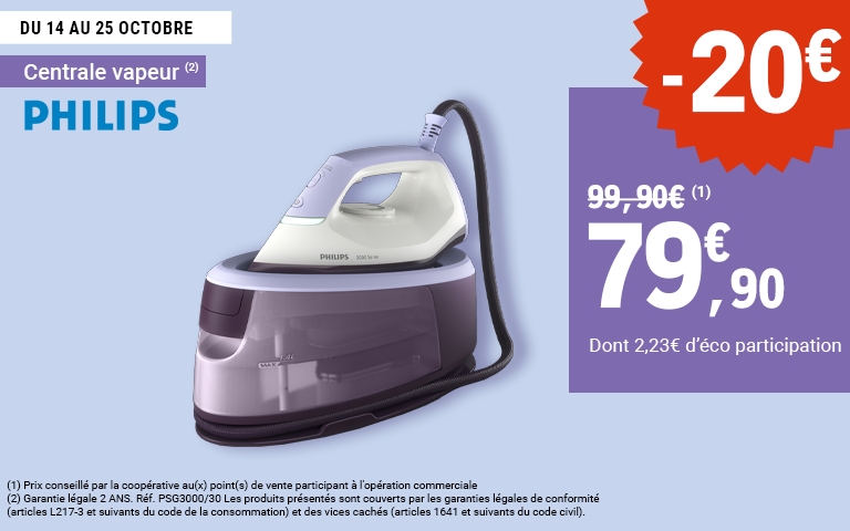 Profitez de 20€ de réduction sur la centrale vapeur Philips 