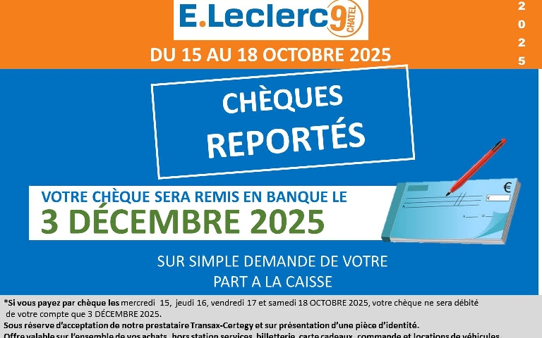 chèque reporté du 15 au 18 octobre 2025 pour encaissement le 3 décembre2025