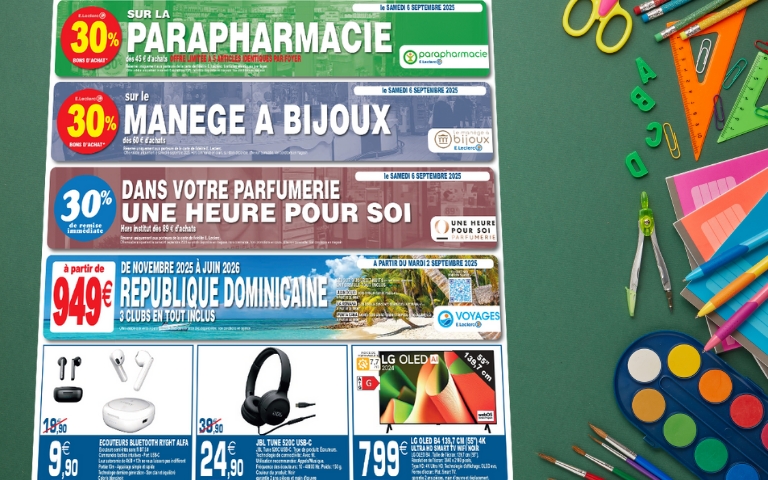 Jusqu'à -50% en bons d'chats sur les essentiels de la rentrée des classes chez E.Leclerc Vitry !