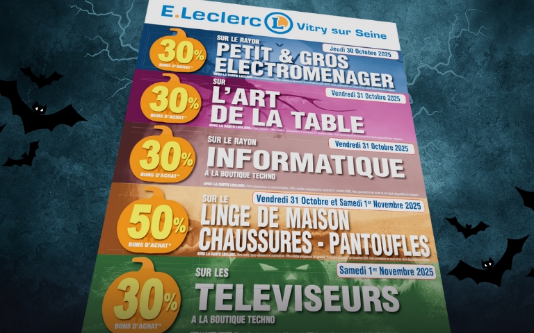 C’est le moment de plonger dans l’ambiance d’Halloween ! 🎃 Jusqu’à 50% de réduction en bons d’achat sur tous les indispensables d’Halloween avec votre carte fidélité