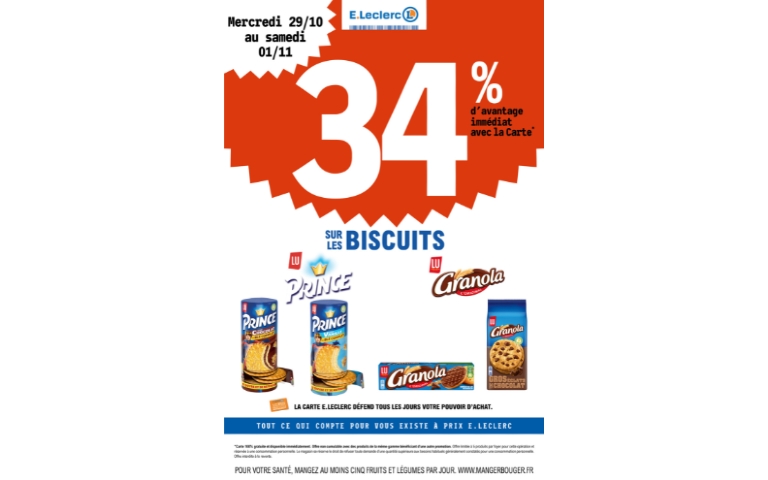 34% DE REMISE IMMEDIATE SUR UNE SELECTION DE MARQUE DE BISCUITS DU 29/10 AU 1/11