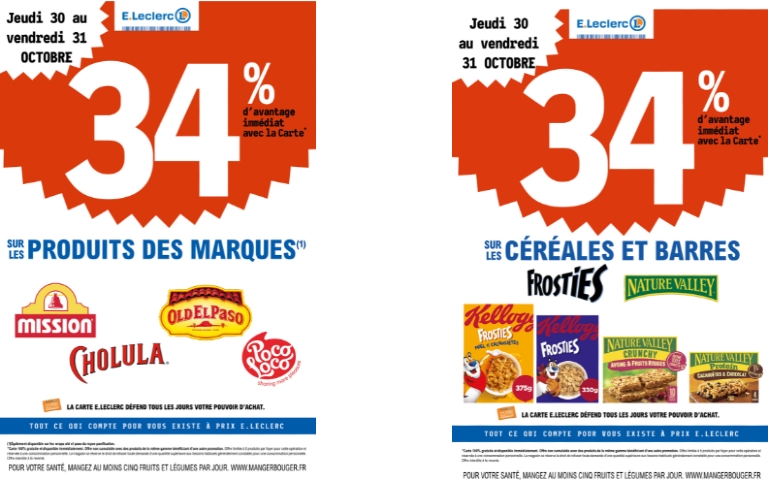 34% DE REMISE IMMEDIATE SUR LES PRODUITS MEXICAINS ET UNE SELECTION DES MARQUES DE CEREALES ET BARRES DU 30 AU 31/10