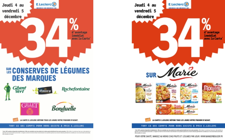 34% DE REMISE IMMEDIATE SUR UNE SELECTION DE MARQUE DE CONSERVE DE LEGUMES ET SUR MARIE DU 4 AU 5/12