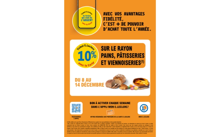 10% SUR LA BOULANGERIE VIENNOISERIE PATISSERIE DU 8 AU 14/12