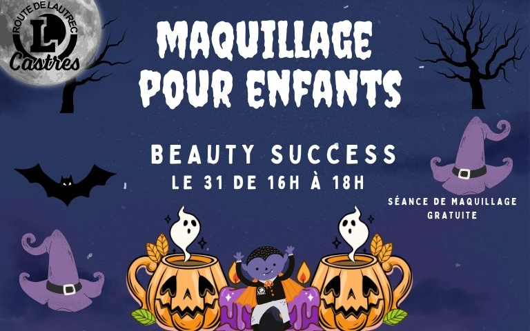 Séance de maquillage gratuite pour enfants le 31 octobre organisé par Beauty Success de 16h à 18h.