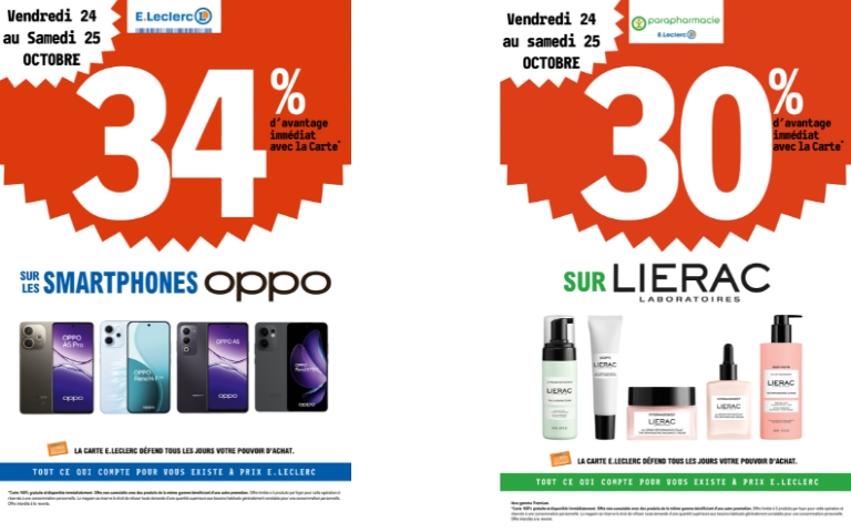 34% DE REMISE IMMEDIATE SUR LES SMARTPHONES OPPO DU 24 AU 25/10 ET 30% DE REMISE IMMEDIATE SUR LIERAC DU 24 AU 25/10