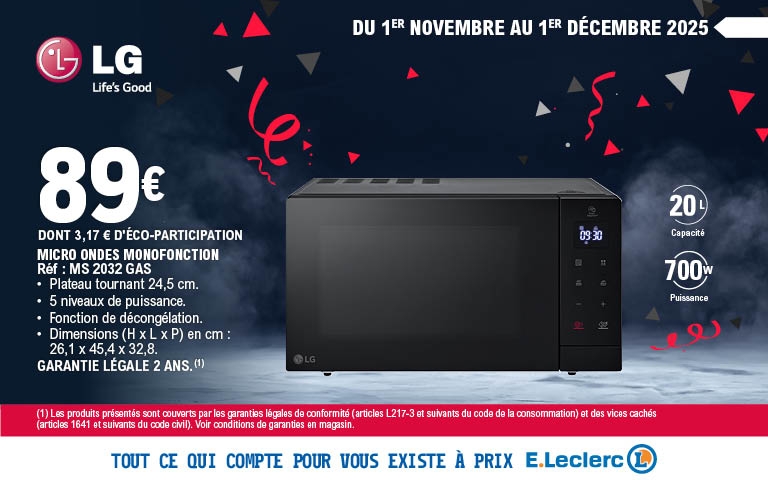 MICRO ONDES LG 89€ DU 01 NOVEMBRE AU 01/12