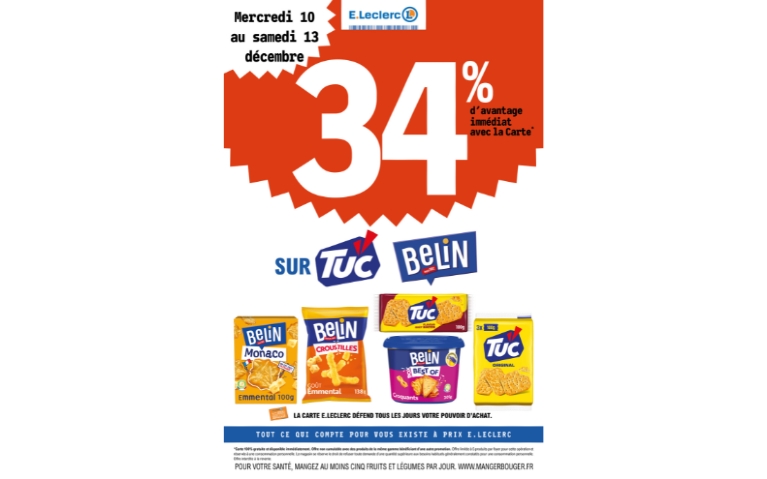 34% DE REMISE IMMEDIATE SUR TUC ET BELIN DU 10 AU 13/12