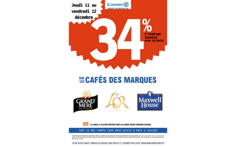 34% DE REMISE IMMEDIATE SUR LES CAFES DES MARQUE L'OR GRD MERE ET MAXWELL DU 11 AU 12/12
