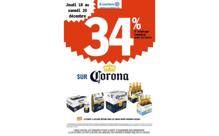 34% DE REMISE IMMEDIATE SUR CORONA DU 18 AU 20/12