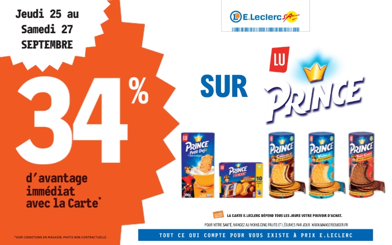 Du Jeudi 25 eu samedi 27 septembre, bénéficiez de 34% de remise immédiate sur le produits de la marque Prince 