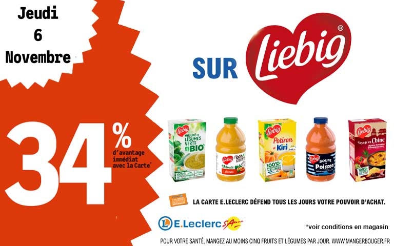 Jeudi 6 novembre, 34% d'avantage immédiat avec la carte sur la marque Liebig