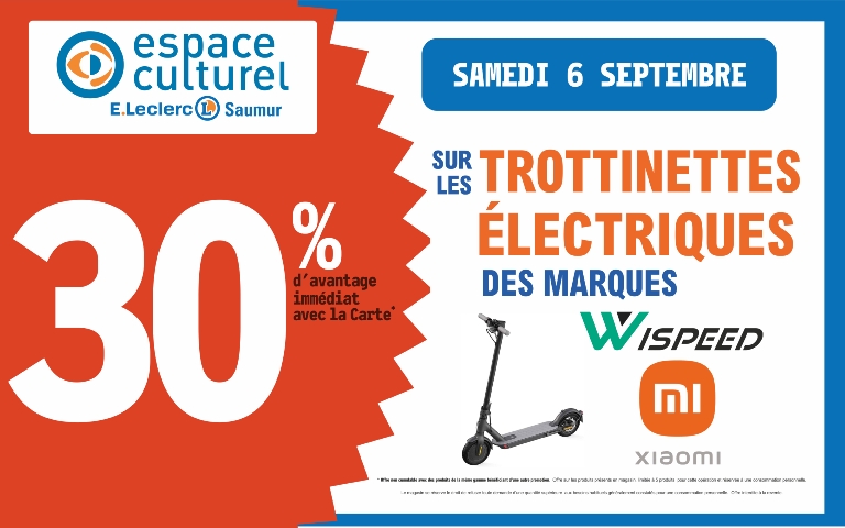 Le 6 septembre 30% de remise immédiat avec la carte sur les trottinettes des marques wispeed et xiaomi