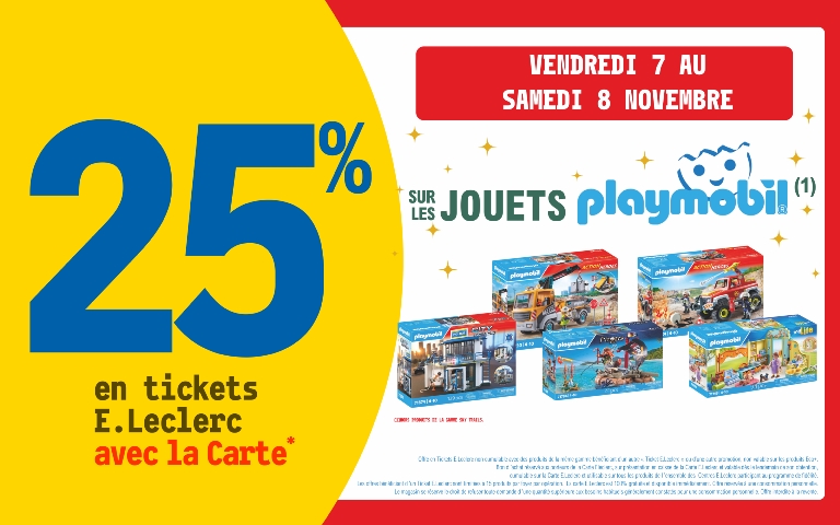 Le 7 et 8 novembre 25% sur votre carte de fidelité sur les jouets playmobil