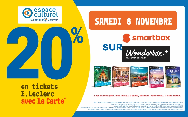 8 novembre 20% sur votre carte de fidelité sur les coffrets smartbox et wonderbox