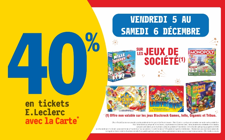 Le 5 et 6 décembre 40% sur votre carte de fidelité sur les jeux de société 