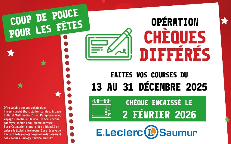 Opération chèques différés du 13 au 31 décembre 2025. Chèque encaissé le 2 février 2026.