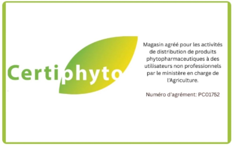 Magasin agréé pour les activités de distribution de produits phytopharmaceutiques à des utilisateurs non professionnels par le ministère en charge de l'agriculture. 